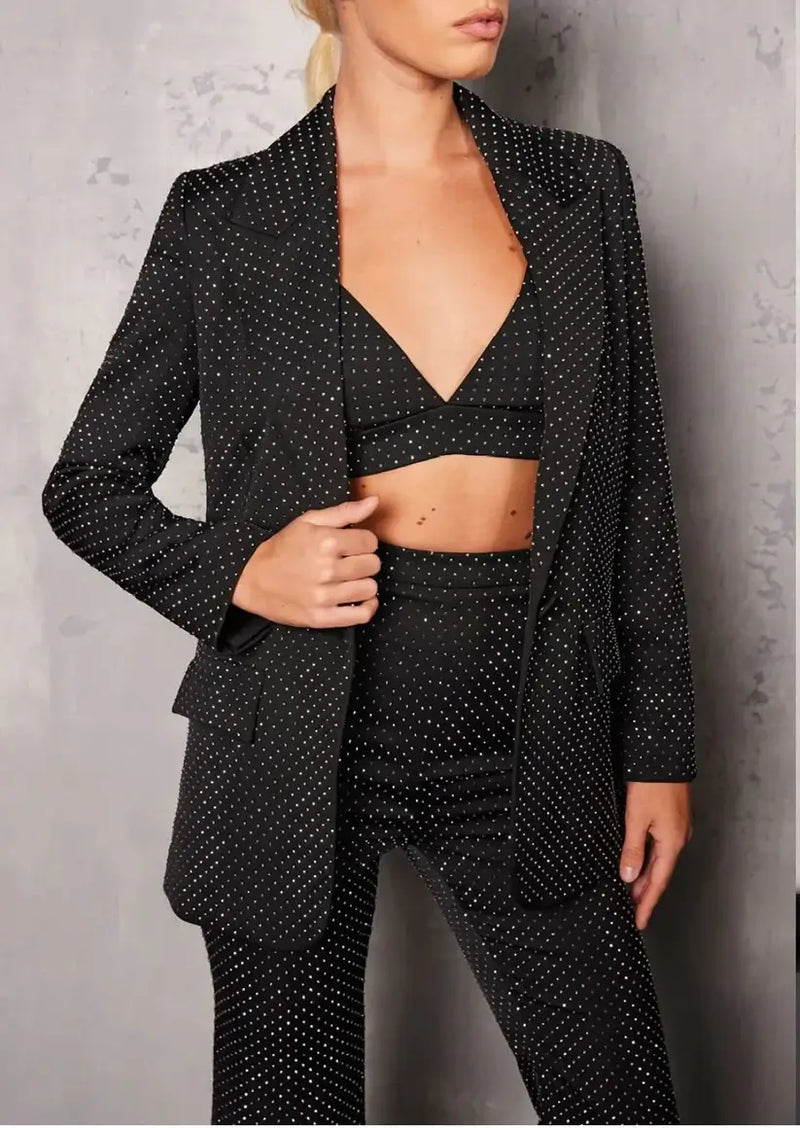 Conjunto Alfaiataria 3 Peças Top, Blazer e Calça Preto