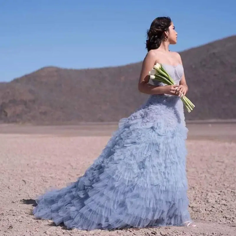 Vestido Longo Tomara Que Caia Estruturado Azul