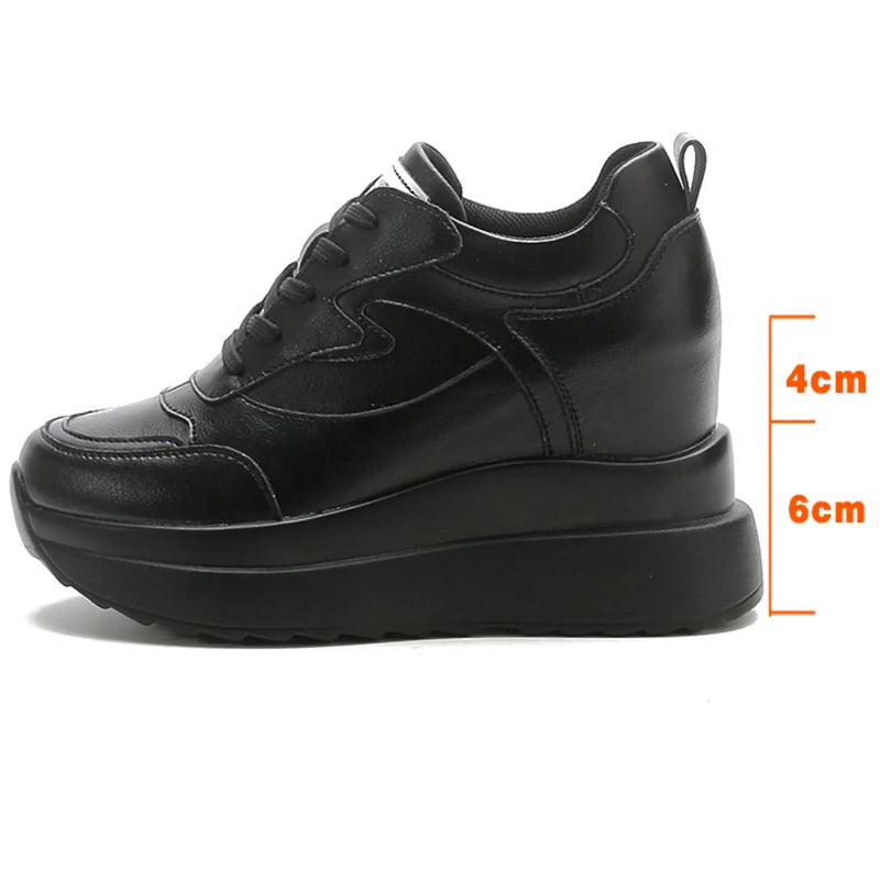 Tênis Sneakers Salto Embutido Couro Genuíno