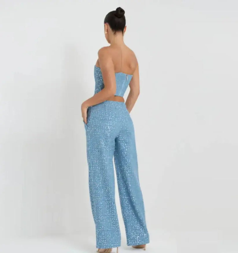 Conjunto De Top e Calça Bordado Em Paetês