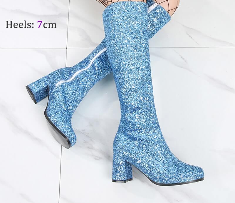 Bota Cano Alto Salto 7cm Com Glitter