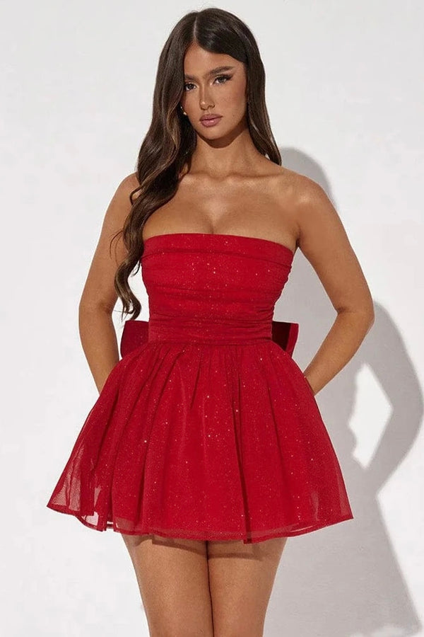 Vestido Curto Tomara Que Caia Em Lurex Brilhoso Vermelho