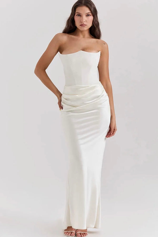 Vestido Longo Corset Drapeado Branco