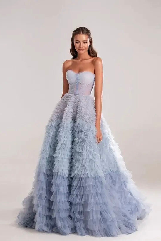 Vestido Longo Tomara Que Caia Estruturado Azul