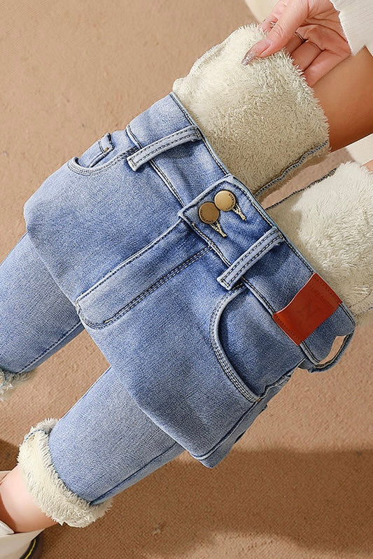 Calça Jeans Forrada Em Lã