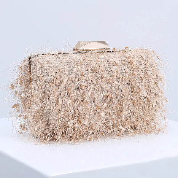 Bolsa Clutch Alça Curta Removível com Plumas