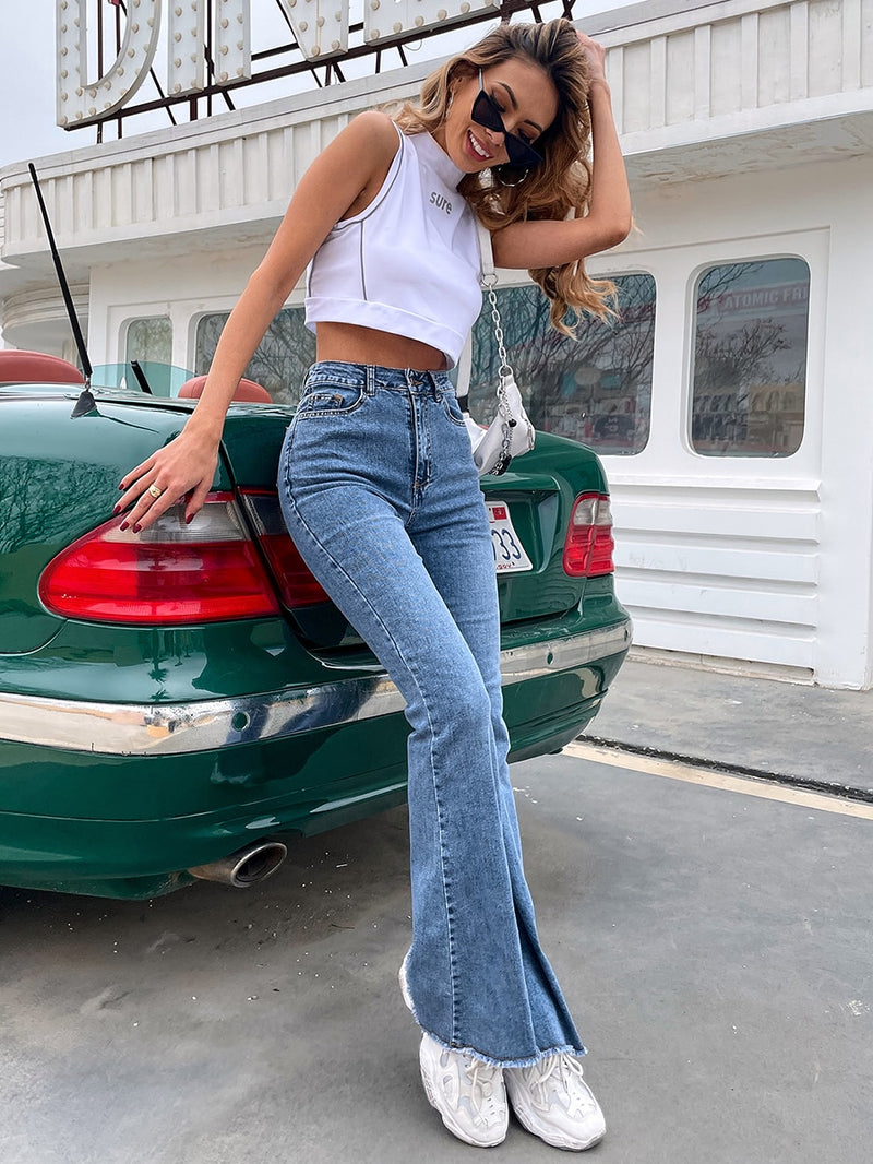 Calça Jeans Flare Básica Cintura Alta