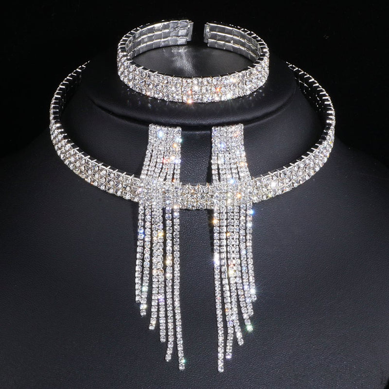 Conjunto Colar Brinco Pulseira Strass