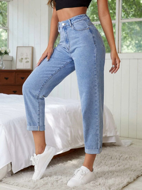 Calça Jeans Cintura Alta Lavagem Clara