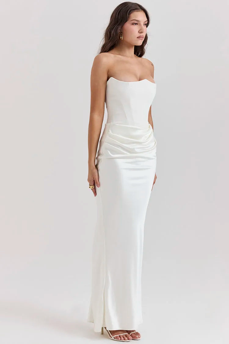 Vestido Longo Corset Drapeado Branco