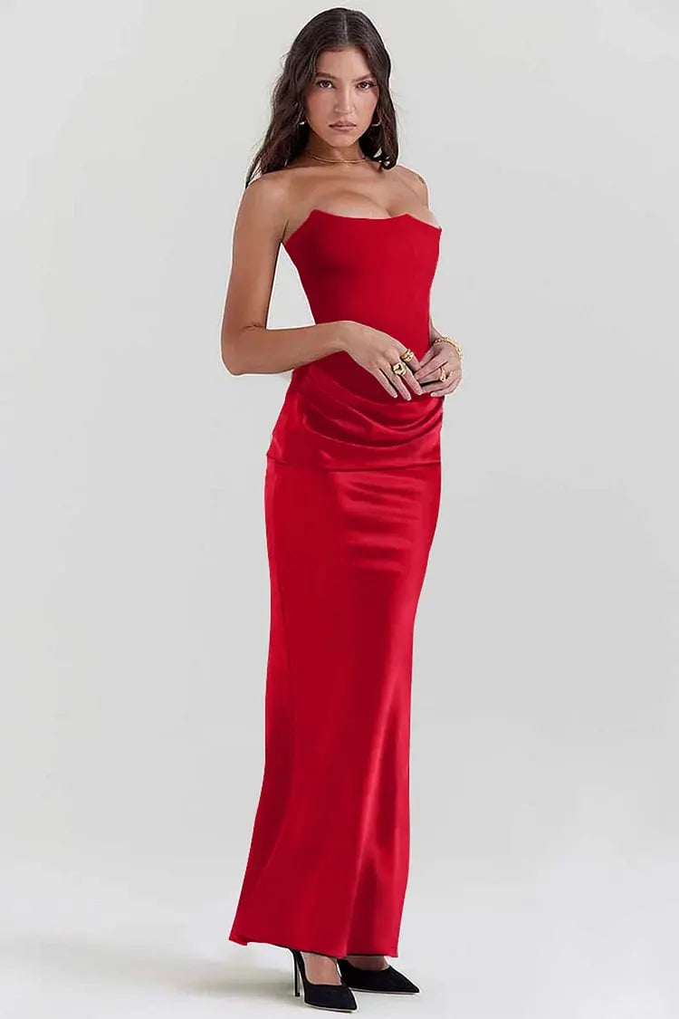 Vestido Longo Corset Drapeado Vermelho