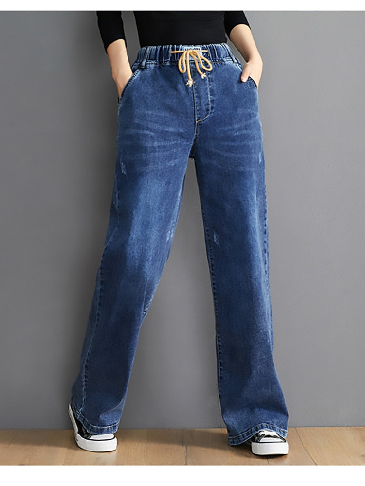 Calça Jeans Com Cordão e Elástico