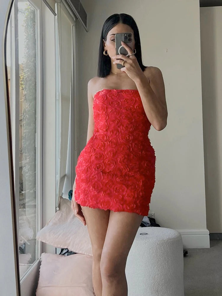 Vestido Curto Tomara Que Caia Floral Vermelho