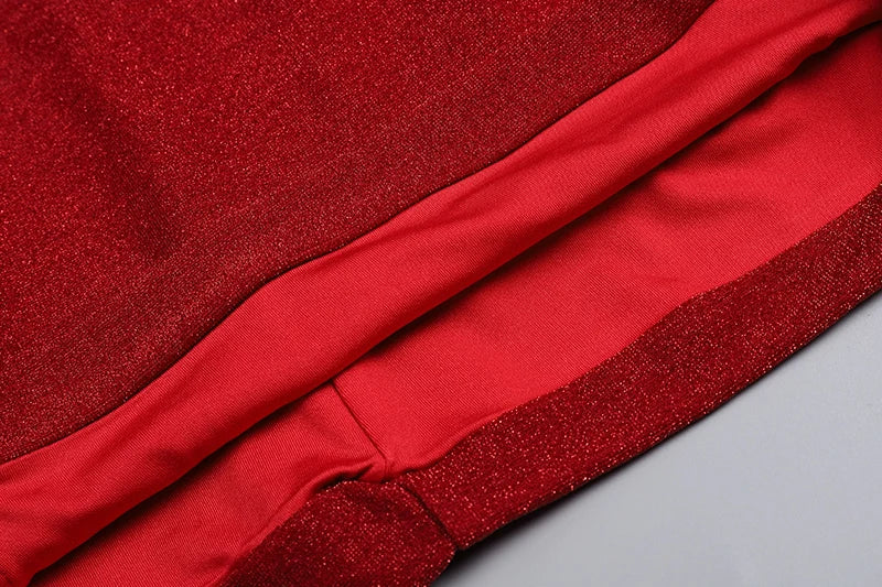 Vestido Longo Em Lurex Brilhoso Com Fenda Vermelho