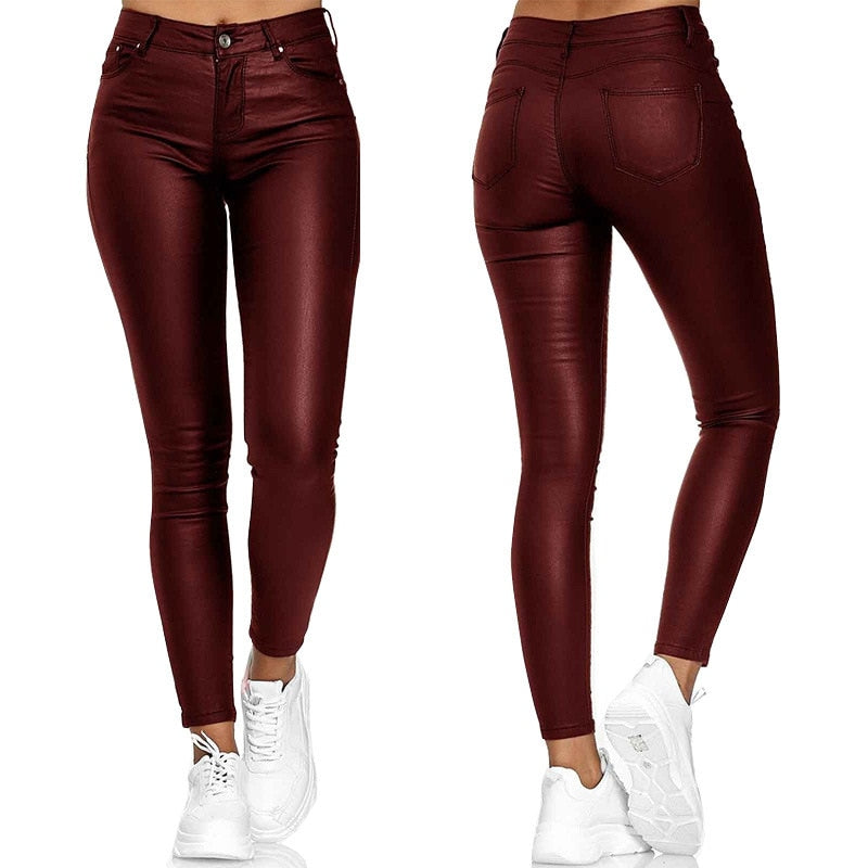 Calça Skinny De Couro Eco