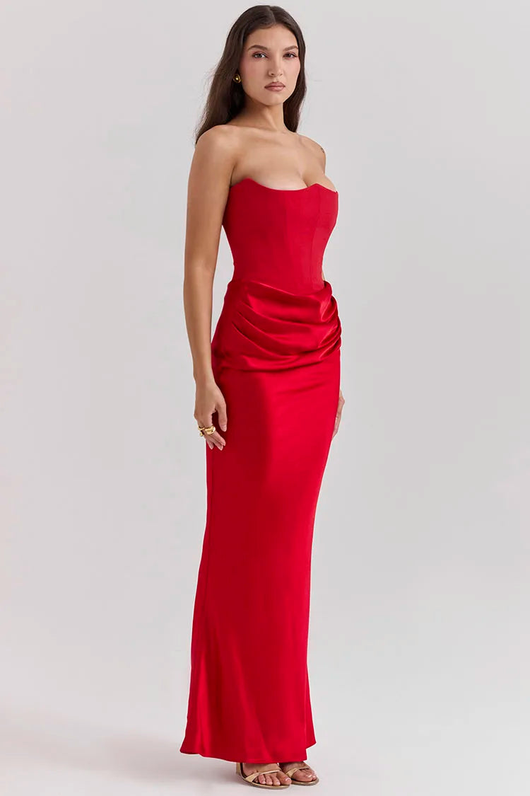 Vestido Longo Corset Drapeado Vermelho