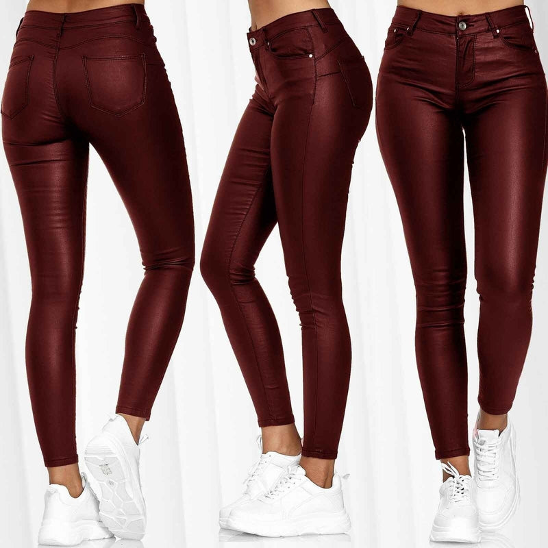 Calça Skinny De Couro Eco