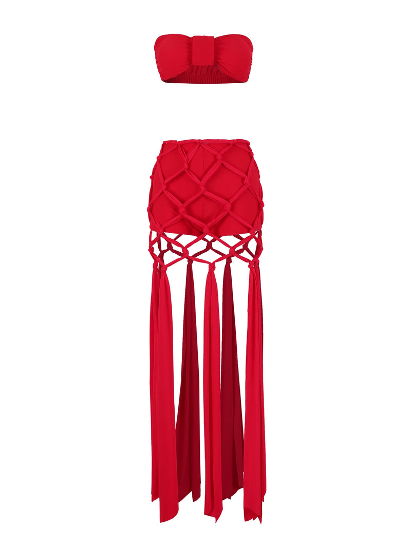 Conjunto 2 Peças Top e Short-Saia Vermelho