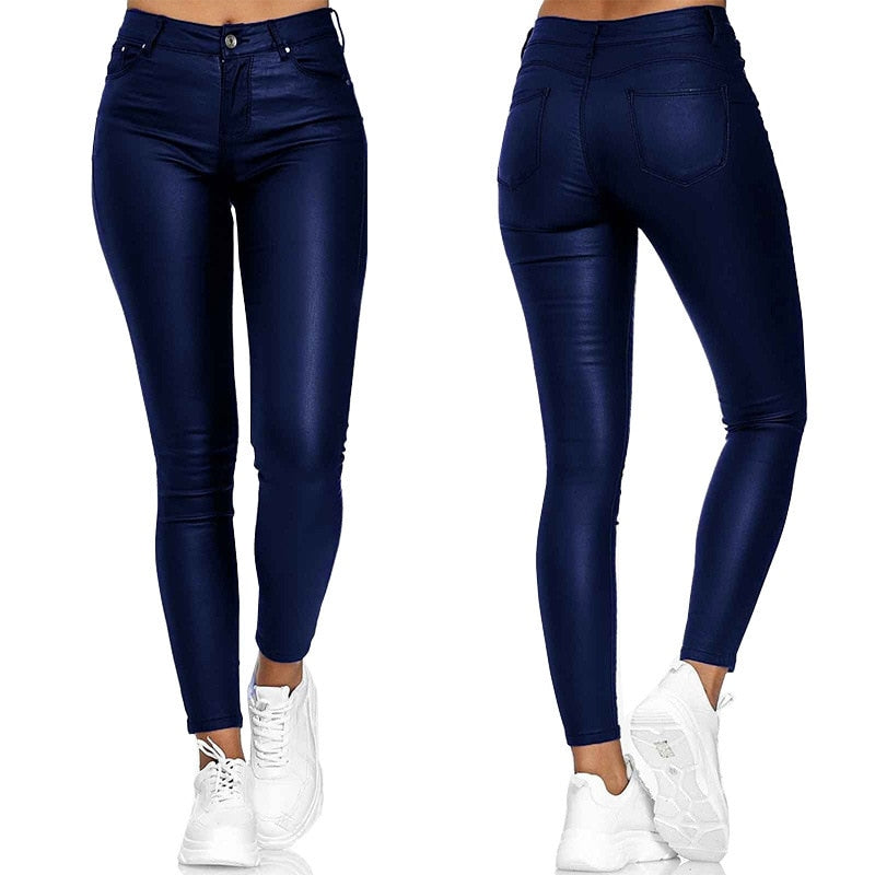 Calça Skinny De Couro Eco