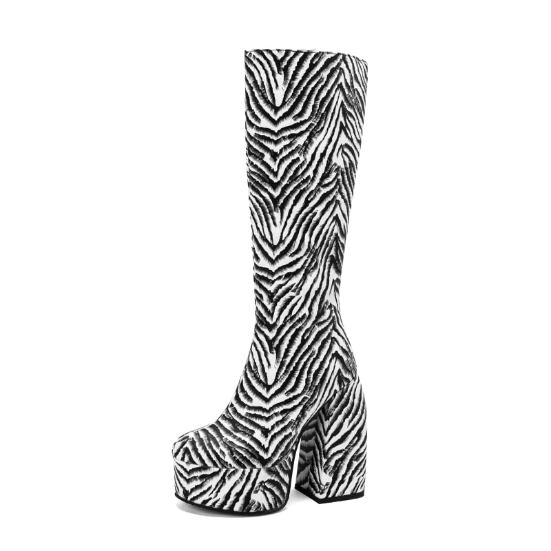 Bota Cano Alto Salto Bloco Animal Print