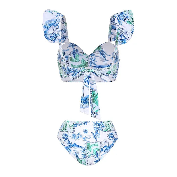 Conjunto 3 Peças Biquíni e Calça Estampa Floral Azul