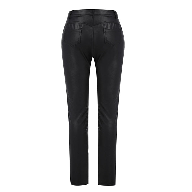 Calça Skinny De Couro Eco