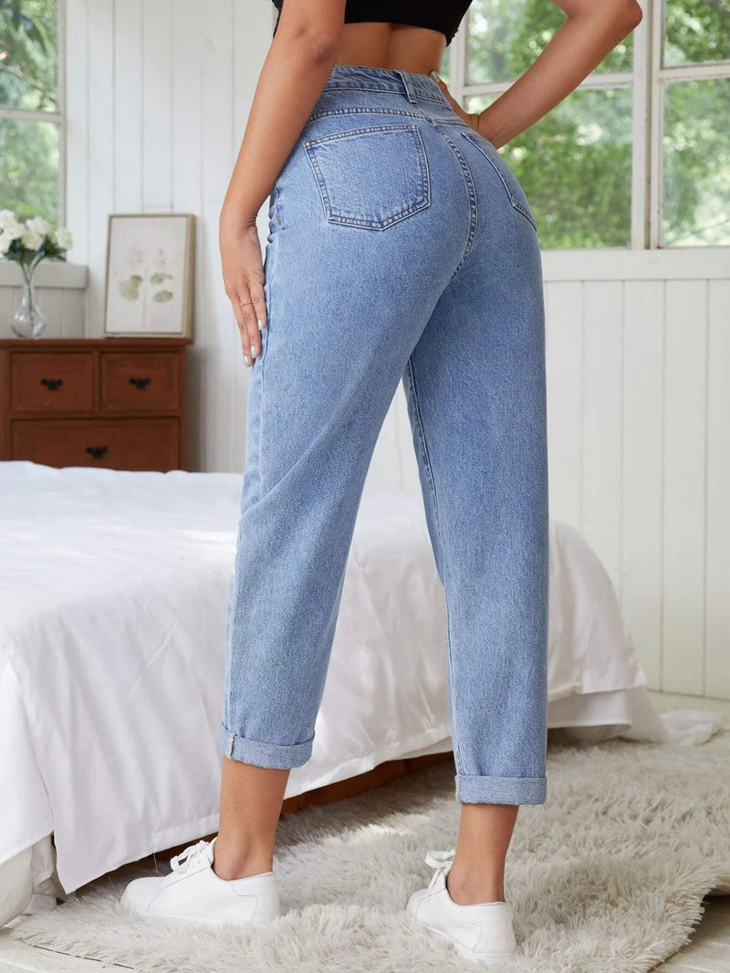 Calça Jeans Cintura Alta Lavagem Clara