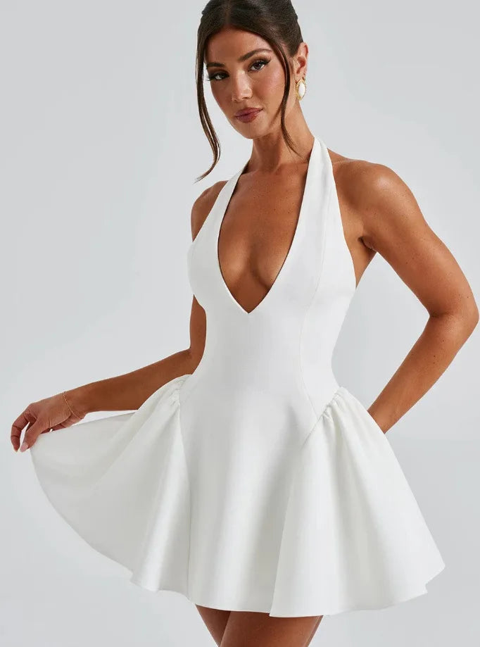 Vestido Curto Estruturado Decote V Preto