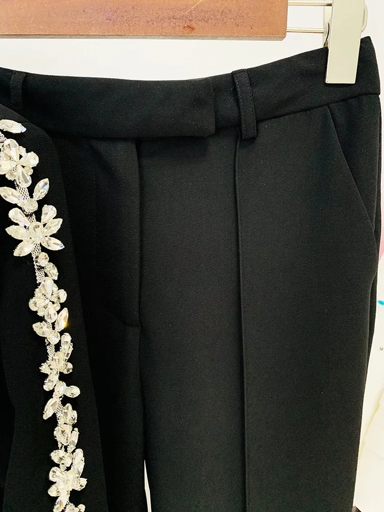 Conjunto Alfaiataria 2 Peças Blazer e Calça Com Pedraria Preto