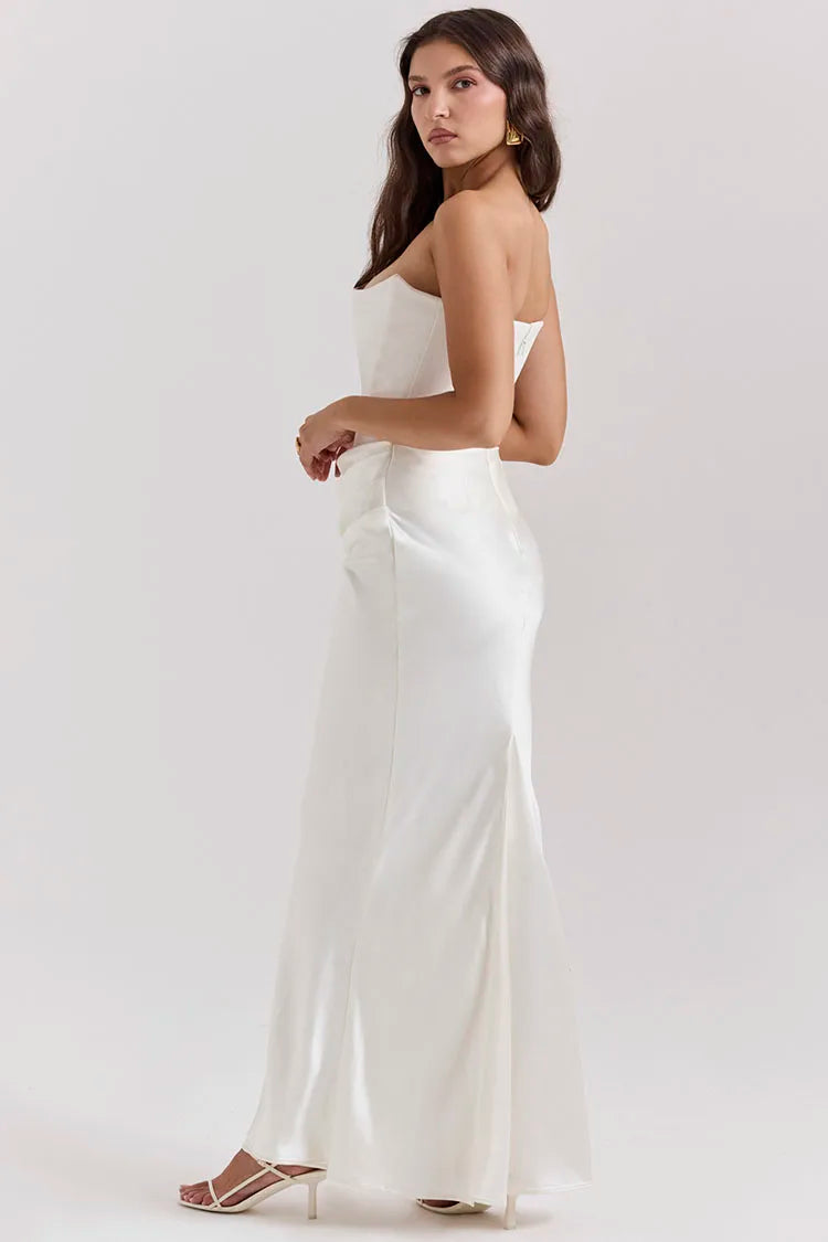 Vestido Longo Corset Drapeado Branco