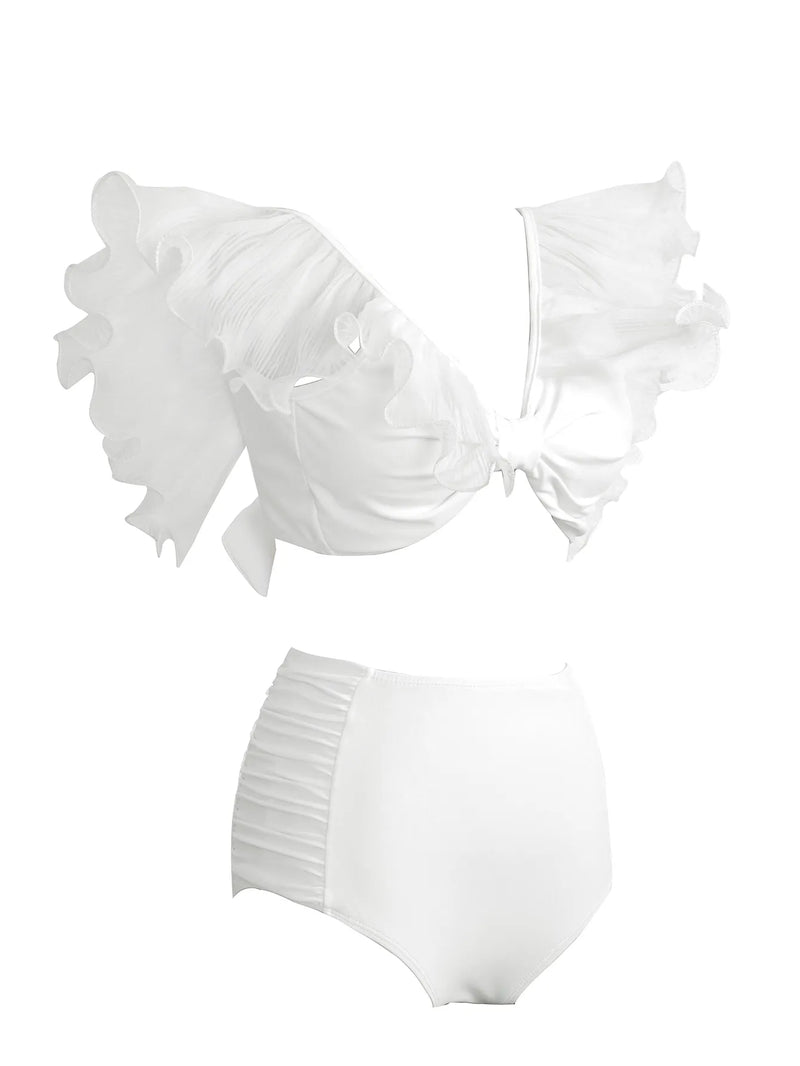 Biquíni Geométrico Com Babados Hot Pant Branco