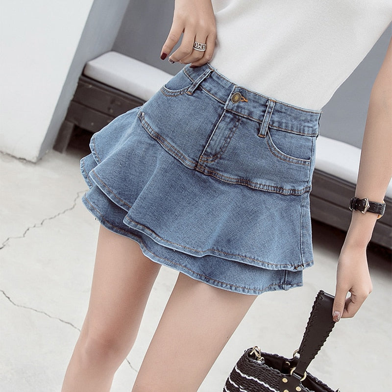 Short-Saia Jeans Com Babados